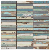 0.7x4 Wood Rectangles Mix Beige Blue Ceramic Mosaic | Marino Tile NY