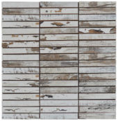 0.7"x4" Wood Rectangles Mix White Grey Ceramic Mosaic | Marino Tile NY