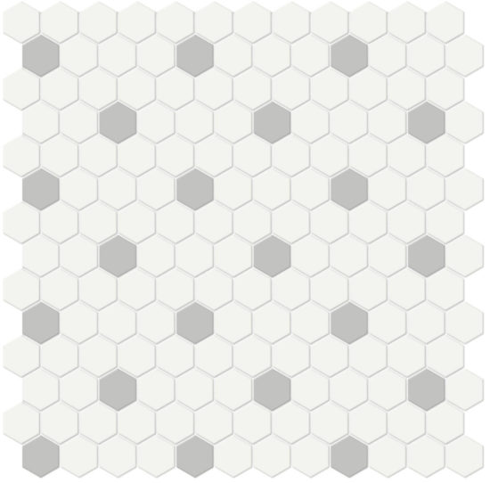 1" White w/ Loft Grey Matte Hex Mosaic | Marino Tile NY