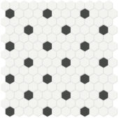 1" White w/ Retro Black Matte Hex Mosaic | Marino Tile NY