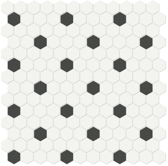 1" White w/ Retro Black Matte Hex Mosaic | Marino Tile NY