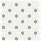 1" White w/ Taupe Matte Hex Mosaic | Marino Tile NY