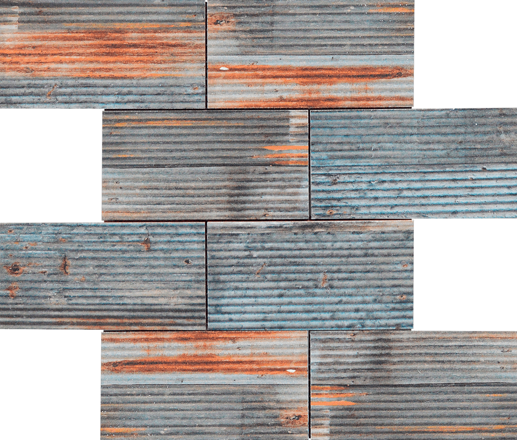 2.8"x6" Rust Industrial Linear Relief Pattern Glazed Ceramic Mosaic