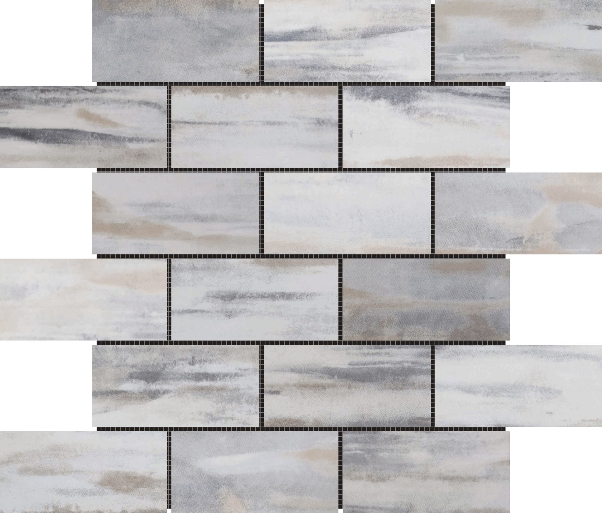 2"x4" Glazed Ceramic Grey Beige Mix Rough Surface Mosaic