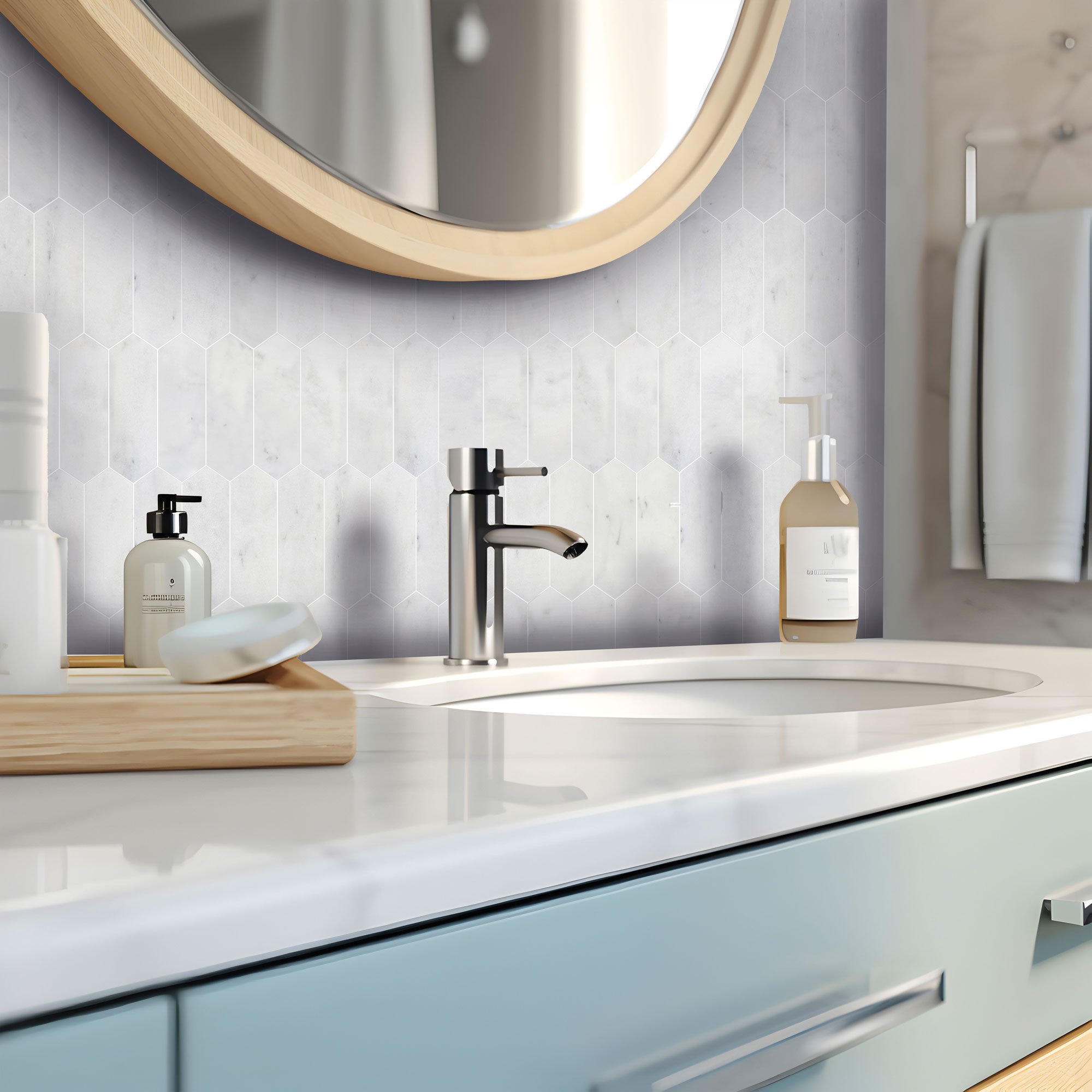2"x6" Picket White Grey Marble 10"x12" | Marino Tile NY