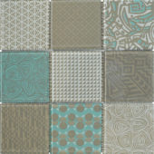 4"X4" Beige Green Glass Geometric Random Pattern Mosaic | Marino Tile NY