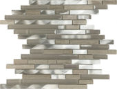 Beige Marble Glass Brushed Metal Baguette Interlocking Mosaic | Marino Tile NY