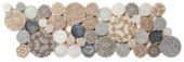 Beige Penny Round Décor / Glass Interlocking Border | Marino Tile NY