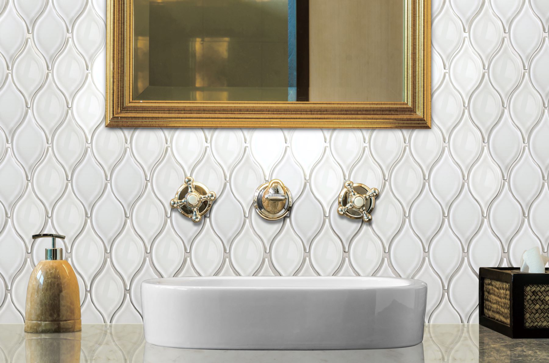 Glass "Tears" White Mosaic 12"x11" | Marino Tile NY