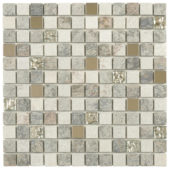 Grey Beige Glass Quartzite And Metal Décor 7/8"X7/8" Mosaic | Marino Tile NY