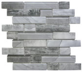 Grey Glass Rectangle/Dark Grey Recycled Glass Interlocking Mosaic | Marino Tile NY