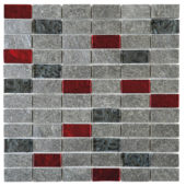 Grey Natural Quartzite Red Glass Mosaic 1"X2" | Marino Tile NY