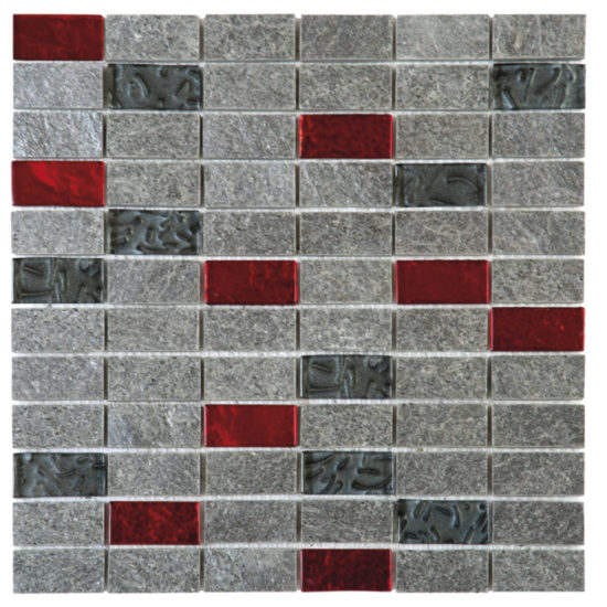 Grey Natural Quartzite Red Glass Mosaic 1"X2" | Marino Tile NY