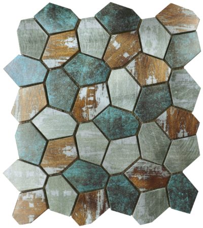 Hexagon Aluminum Mix Green Grey Beige 11.4″x12.2″