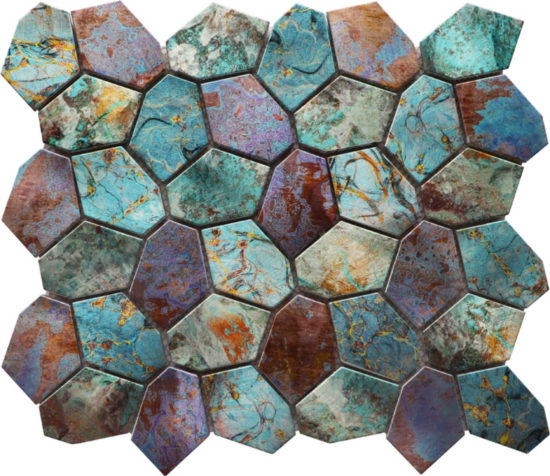 Hexagon Mix Metallic Green Rust Mosaic | Marino Tile NY