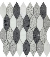 Long Hexagon Terrazzo Marble White Grey Black Mix Mosaic | Marino Tile NY