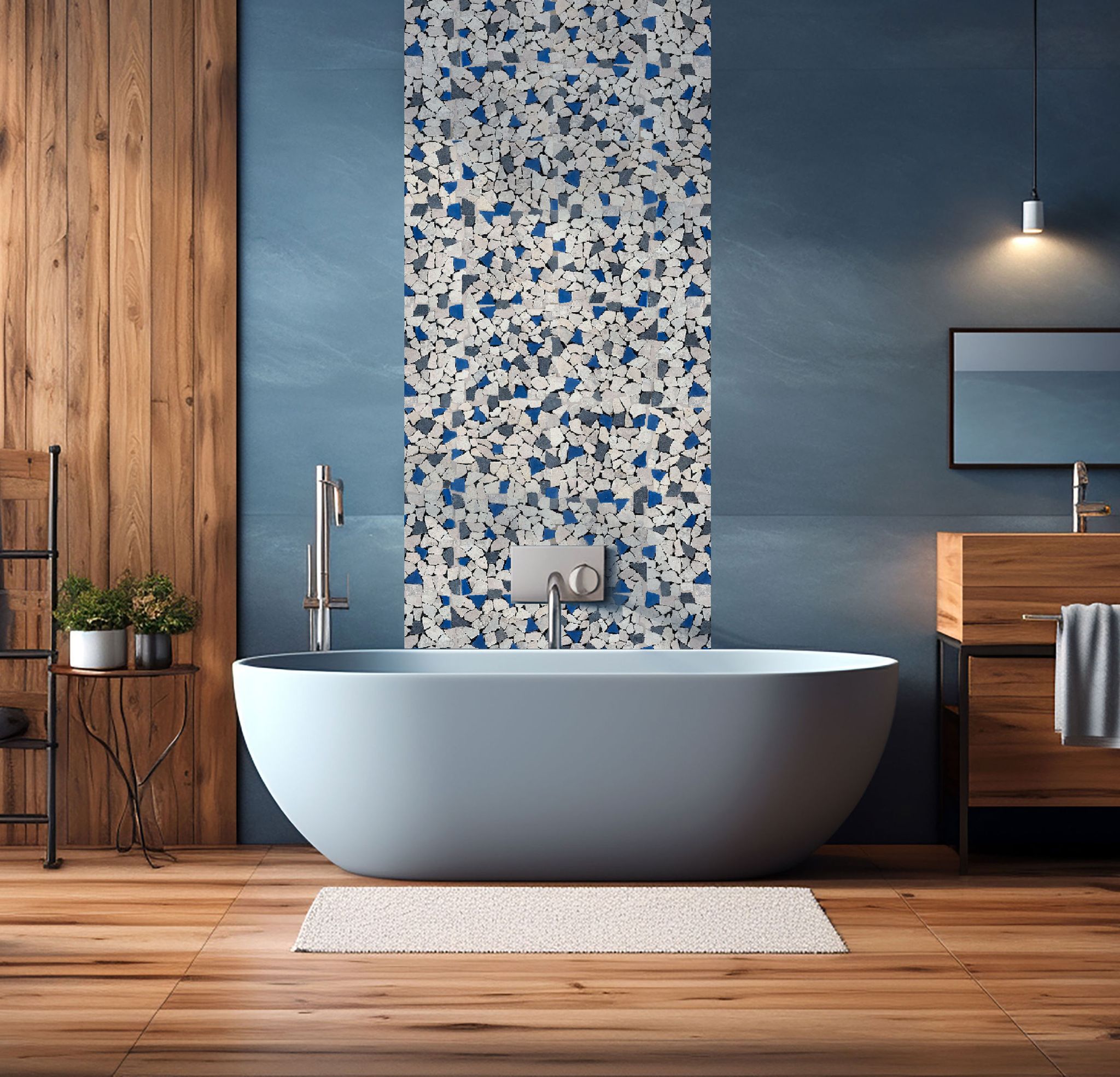 Mini Opus Beige Grey Marble Mix & Blue Glass | Marino Tile NY