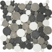 Mix White/Black/Grey Reconstituted Round Interlocking Mosaic | Marino Tile NY