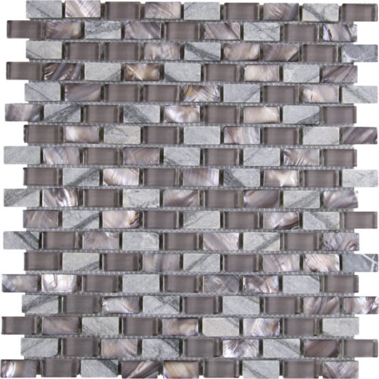 Mother Of Pearl Glass Marble Taupe Grey Mix Brick Mosaic | Marino Tile NY