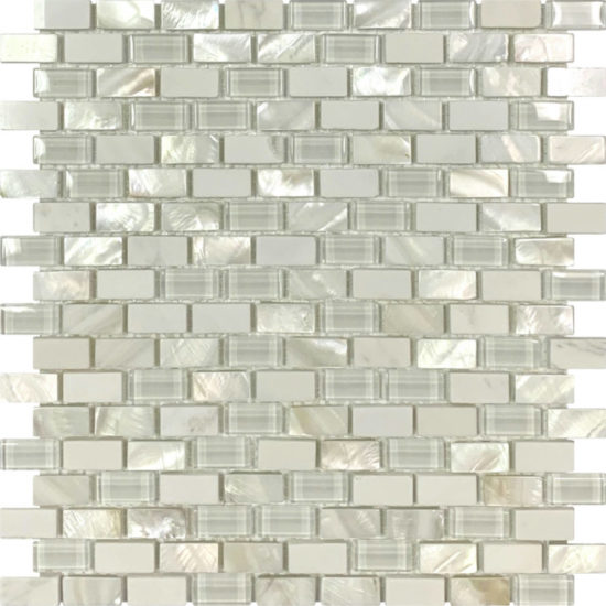 Mother Of Pearl Glass Marble White Mix Brick Mosaic | Marino Tile NY