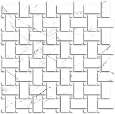 Treasure Ice White Marble Polished Basketweave Mosaic