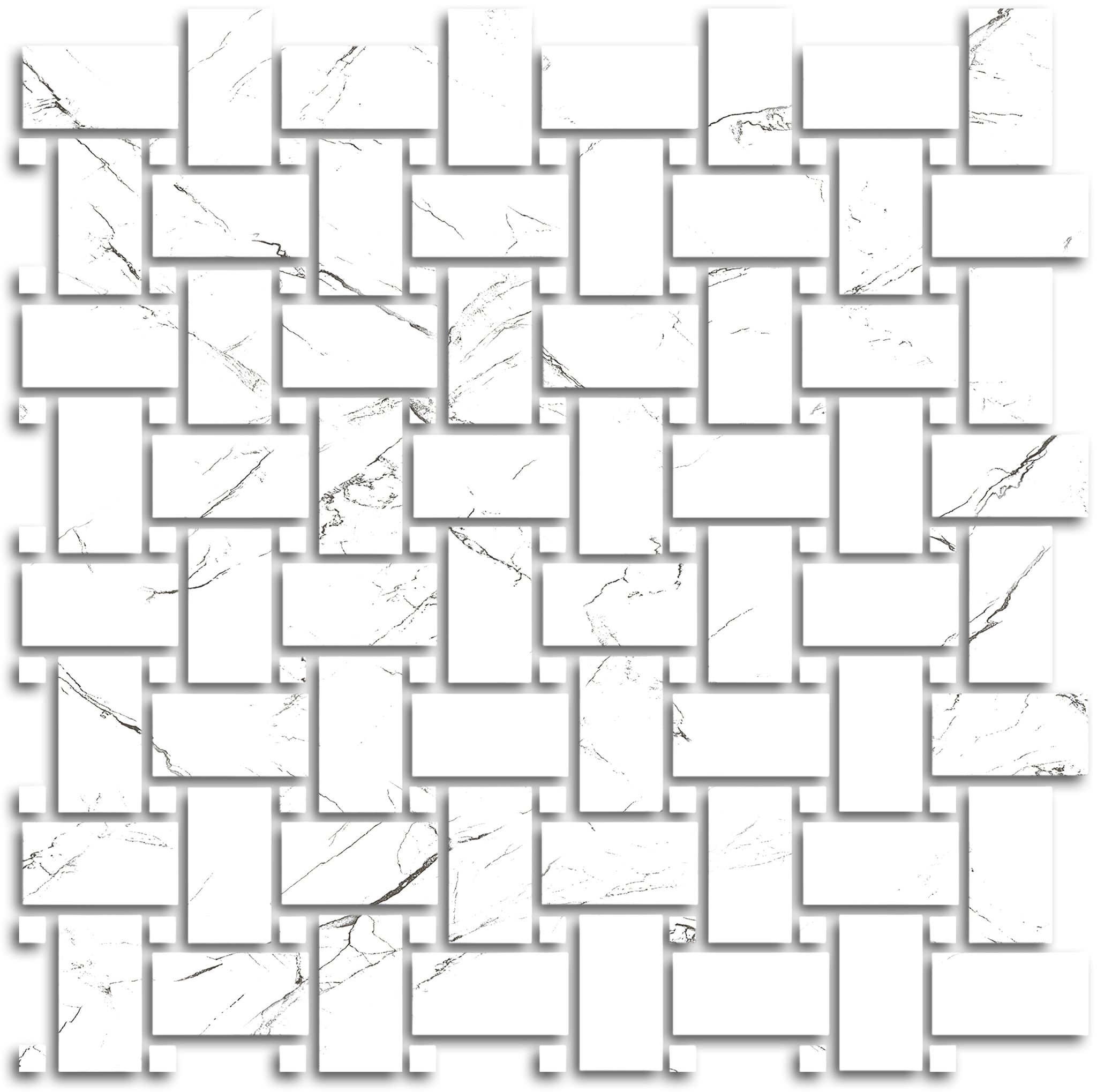 Treasure Ice White Marble Polished Basketweave Mosaic | Marino Tile NY