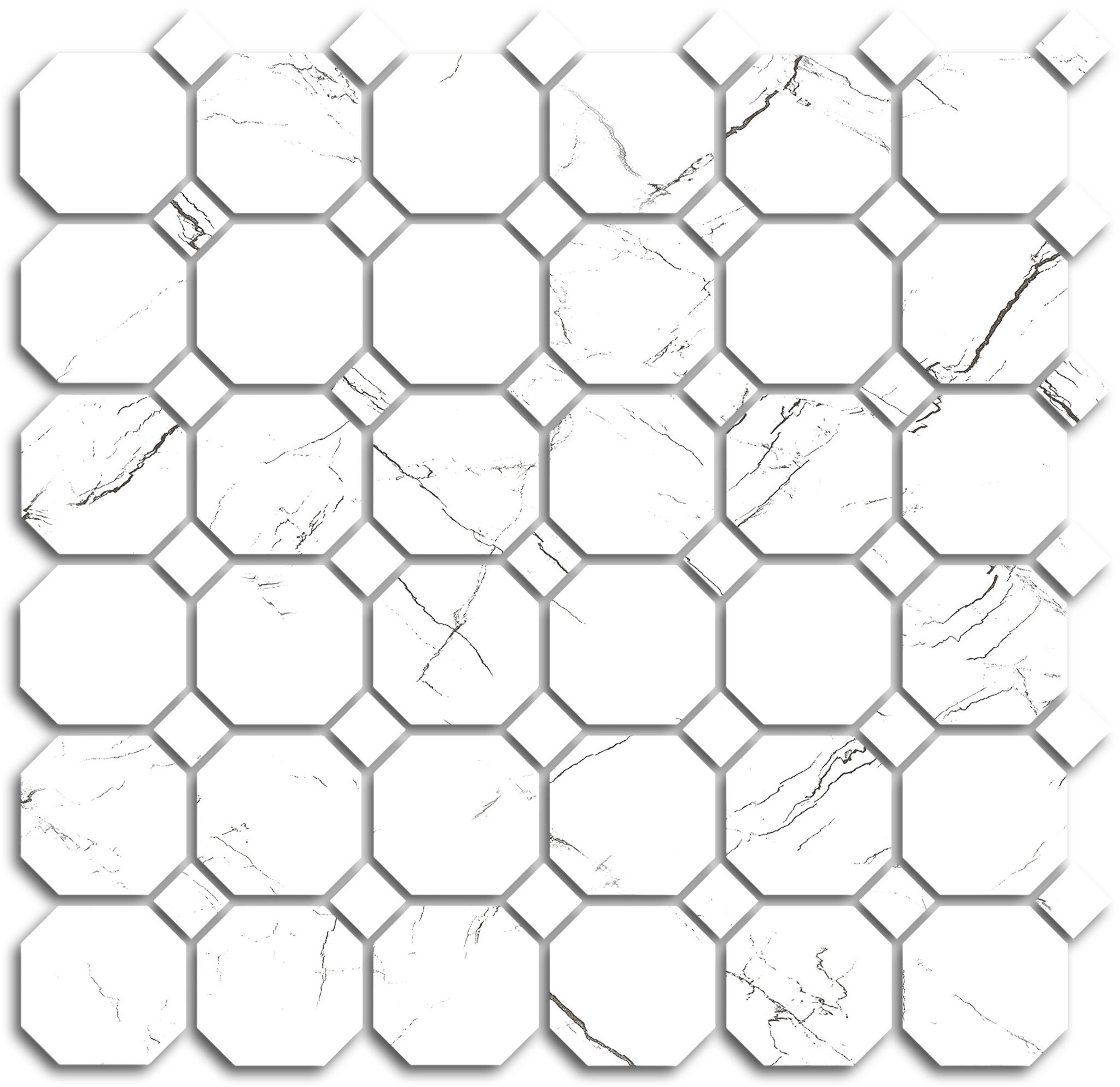 Treasure Ice White Marble Polished Octagon/Dot Mosaic | Marino Tile NY