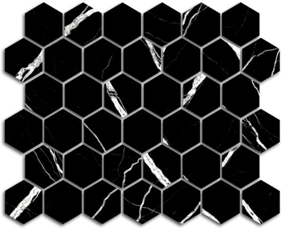Treasure Midnight Nero 2x2 Polished Hexagon Mosaic | Marino Tile NY