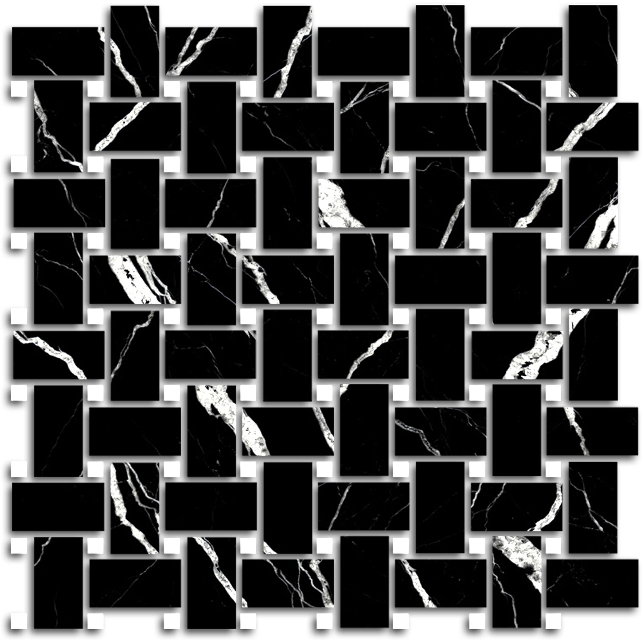 Treasure Midnight Nero Polished Basketweave Mosaic | Marino Tile NY