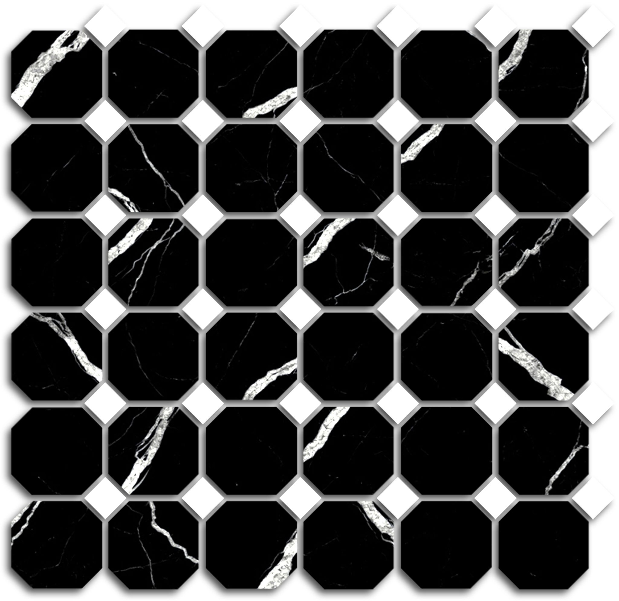 Treasure Midnight Nero Polished Octagon/Dot Mosaic | Marino Tile NY