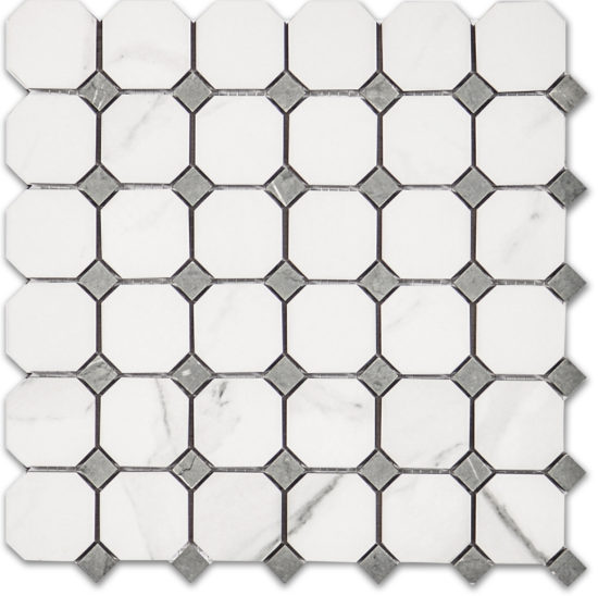 Treasure Statuario Polished Octagon/Dot Mosaic | Marino Tile NY