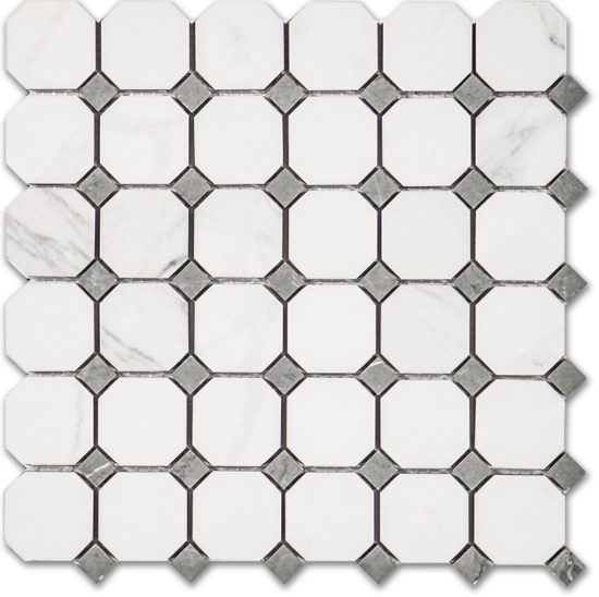 Treasure Statuario Polished Octagon/Dot Mosaic | Marino Tile NY