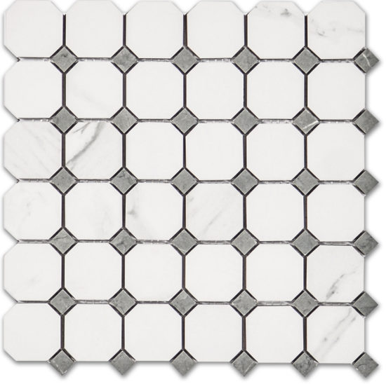 Treasure Statuario Polished Octagon/Dot Mosaic | Marino Tile NY