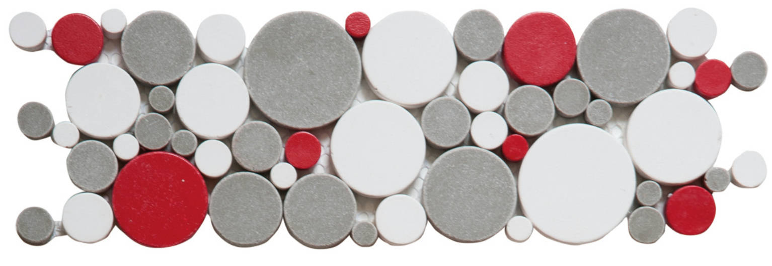 White Grey Red Penny Rounds Interlocking Border | Marino Tile NY