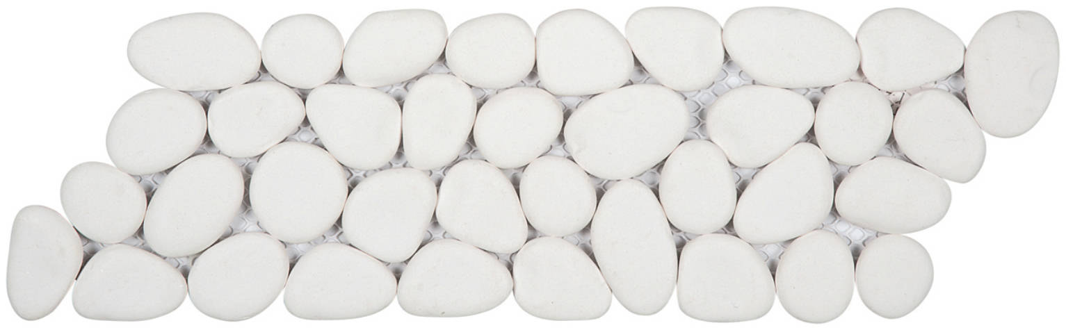 White Reconstituted Pebble Mosaic Interlocking Border | Marino Tile NY