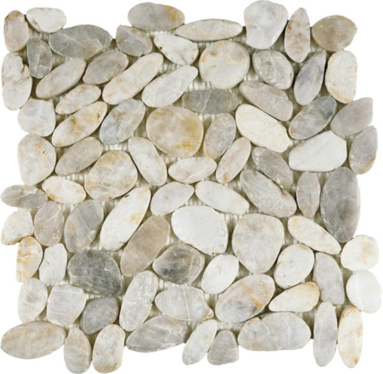 White Sliced Polished Pebble Interlocking Mosaic | Marino Tile NY