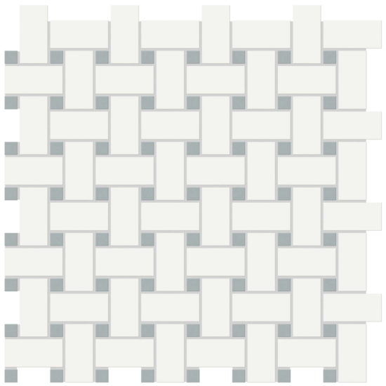 White w/Cloud Blue Matte Basketweave Mosaic | Marino Tile NY